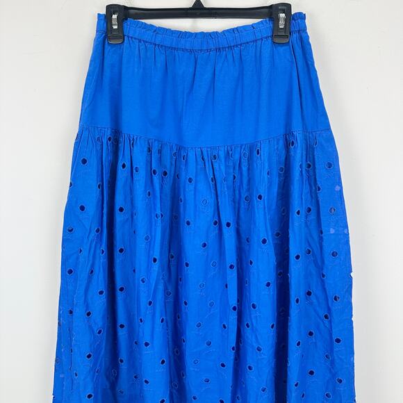 J.Crew Drop Waist Eyelet Midi Skirt Bright Grotto Blue A Line Cotton Small NWT - Picture 7 of 12